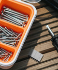 Tough As Nails Shutter Tilt Rod Staples Heavy Gauge Steel Window Repair Hardware Kit featuring sixty durable locking fasteners in a storage tray.