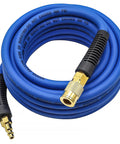 Heavy Duty 1/4 Inch By 25 Foot Hybrid Air Hose With 300 PSI Burst Strength coiled with industrial fittings