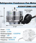 Universal Refrigerator Condenser Fan Motor 115V 1550RPM 2W Replacement With Dual Frequency 50 60 Hz, side view