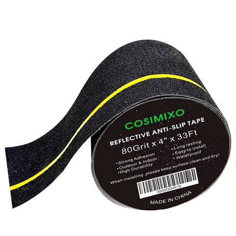4 Inch By 33 Foot Anti Slip Tape With Reflective Stripe For High Traction On Stairs And Steps Black And Yellow Non Skid Grip Tape
