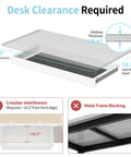 Desk clearance requirements for Kick Clutter To The Curb With This Sleek White Slide Out Under Desk Drawer details.