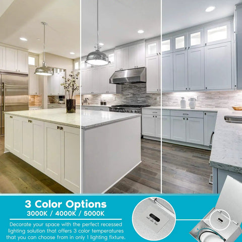Kitchen with 4 Inch Ultra Thin LED Recessed Downlight Kit, 10W, 700 Lumens, 3 Color CCT Switchable 3000K Soft White, 4000K Cool White, 5000K Daylight
