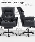 Executive Office Chair With Foot Rest For All Day Comfort, Comfy Reclining Swivel Desk Chair With High Back, Thick Cushions, Dark Gray Fabric
