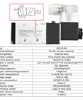 4V210-08 AC220V Pneumatic Solenoid Valve 5 Way 2 Position PT1/4 with specifications and diagram shown