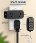 Indoor Remote Outlet Switch Set With Two Independent Outlets, shown with remote control and keychain design, black.