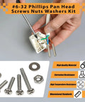 240 Piece 6-32 Stainless Steel Phillips Pan Head Machine Screw Assortment Kit with Nuts and Washers, used on wall outlet