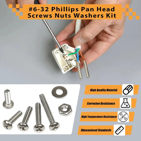 240 Piece 6-32 Stainless Steel Phillips Pan Head Machine Screw Assortment Kit with Nuts and Washers, used on wall outlet