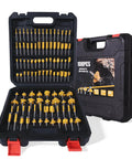 Quarter-Inch Shank Router Bits Set 100-Piece Tungsten Carbide Milling Cutter Kit in open blow molded box
