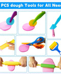 9-piece kids' dough tool set with animal cutters, rolling pins, extruder, safety scissors and rollers with pink clay