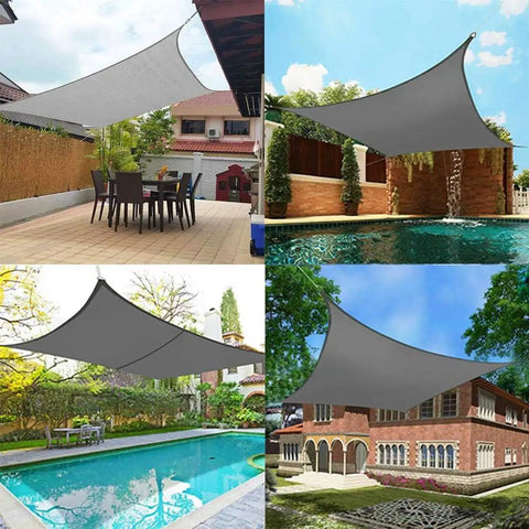 Rectangle Sun Shade Sail 10 Feet By 13 Feet With UV Protected Breathable Fabric And Hardware Kit Installed over patio and pool