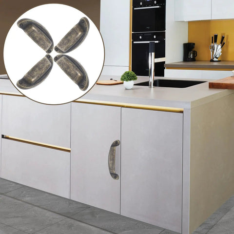 Vintage Bronze Metal Shell Cabinet Handles Set Four Pack Retro Drawer Pulls For Kitchen Cupboards And Dressers 7 Inch Wardrobe Door Hardware Rustic Hardware For Cabinets And Doors set in modern kitchen.