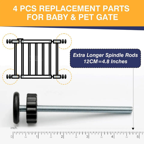 Drop Dead Solid 8mm Threaded Spindle Rods Baby And Pet Gate Replacement Parts No Hassle Swap included with diagram and measurement.