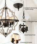 Farmhouse Rustic Chandelier With ORB Finish And Oak Tone, 6 Light Vintage Antique Pendant Light Fixture with adjustable height for kitchens