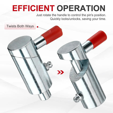 Heavy Duty Half Inch Spring Plunger Pin Twist Lock And Cam Lock For Wrecker, zinc coated, red handle, efficient dual twist operation.