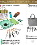 11 Piece Heavy Duty Garden Tool Set With Rust Resistant Stainless Steel Tools And A Durable Stylish Tote Organizer For Easy Storage Built To Last Tough As Nails Gift For Women Mom And Garden Lovers displayed with floral tote and tools on left vs basic set on right