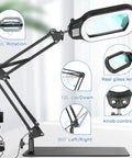 10X Rectangle Magnifying Glass With Light And Stand For Close Work And Reading Hands Free LED Desk Lamp With Clamp Real Glass Lens