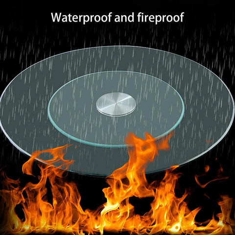 Tempered Glass Lazy Susan Turntable For Dining Tables And Banquets, waterproof and fireproof with flames and rain illustration