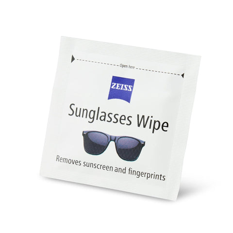 Front view of ZEISS Sunglasses Wipe single-use pre-moistened wipe packet