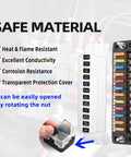 Hella Tough 12 Way ATC ATO Blade Fuse Block Panel With Splash Proof Cover and Integrated Negative Bus, showcasing safe materials.