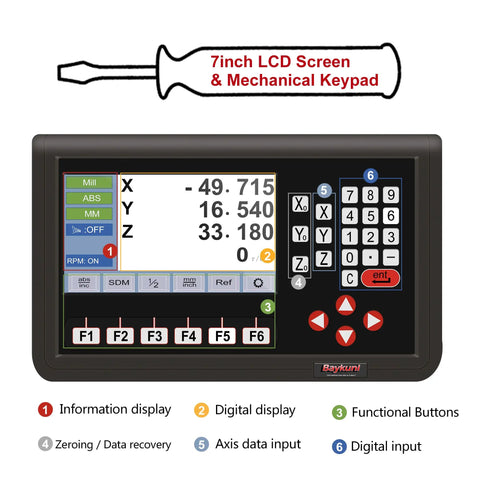 3 Axis DRO LCD Screen Digital Readout For Milling Machine And Lathe Tooling, 7 Inch LCD Display with keypad interface.