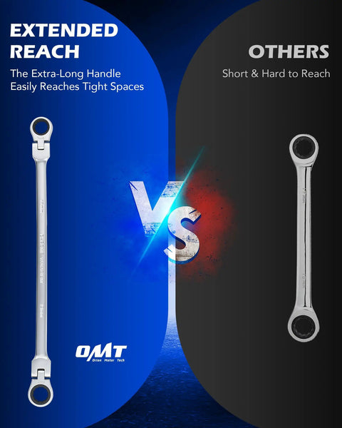 Comparison of extended reach and standard wrenches for "Six Piece Metric Ratcheting Wrench Set With Flex Heads 8 To 19 mm"