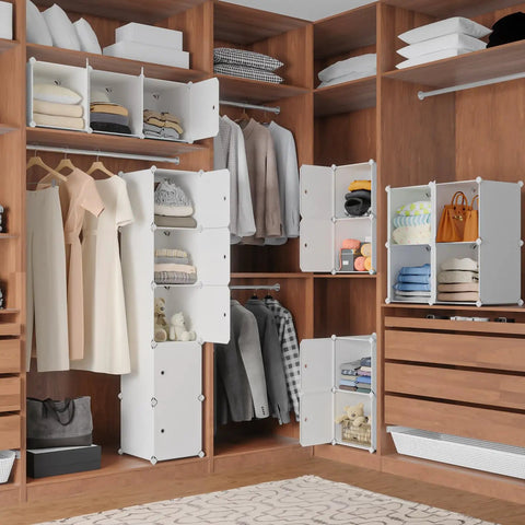 Five Cube Storage Cabinet With Doors For Small Spaces Space Saver Tall Plastic Organizer Shelves for clothes in wood closet