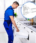 Person installing cabinet with 10 Pairs False Drawer Front Clips With Screws For Cabinet Installations in kitchen