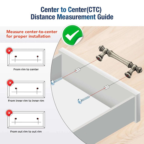 Center-to-center measurement guide for Antique Silver Cabinet Handles 3 Inch Centers Rock Solid Zinc Alloy Drawer Pulls.