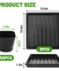 Three Tray Seedling System With Fifty Easy Remove Nursery Pots, Thick Durable 10.6 X 10.6 Inch Seed Starting Trays, size dimensions