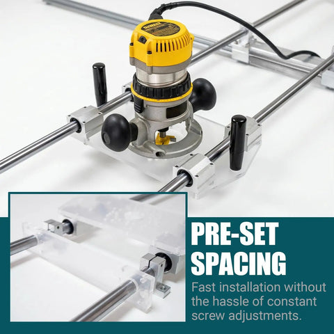 Rock Solid Full Size Router Sled Kit With Three Eighths Inch Acrylic Plates For 20mm Linear Rails showing preset spacing feature