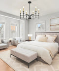 Black Farmhouse Chandelier With Six Lights For Dining Room And Kitchen Island, Modern Industrial Metal Pendant Fixture in bedroom