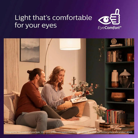 Couple enjoying comfortable light while relaxing at home, reading magazine with stylish decor and soft lighting.