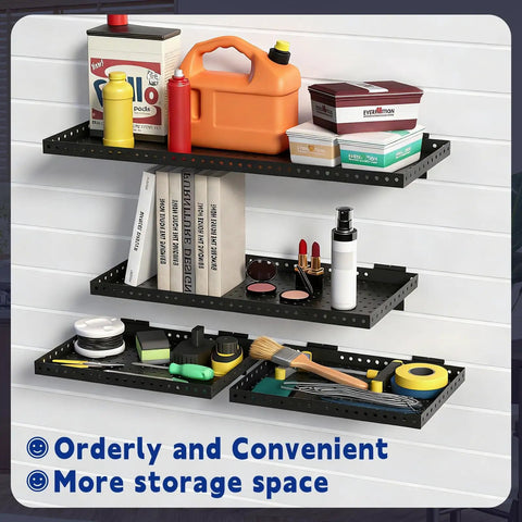 Beefy Heavy Duty Slatwall Shelf 16x12 Inch Steel Storage Rack For Garage And Workshop 2 Pack Holds Up To 100 Lbs All Steel Construction