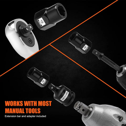 34 Piece Impact Bolt Extractor Kit For Stripped Bolts And Nuts Remover Socket Set shown with manual tool compatibility