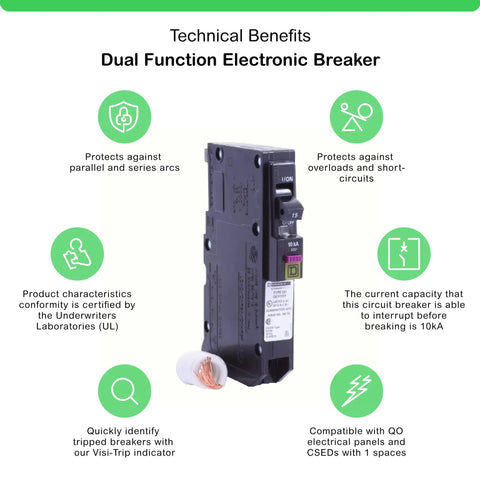 QO115DFC 15 Amp Single Pole Dual Function CAFCI and GFCI Circuit Breaker technical benefits.