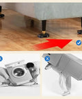 Heavy Equipment Rollers With Dependable Brakes And Non Slip Plastic Casters supporting a couch on wooden floor with locking features.