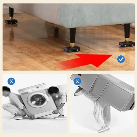 Heavy Equipment Rollers With Dependable Brakes And Non Slip Plastic Casters supporting a couch on wooden floor with locking features.