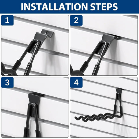 Installation steps for Slatwall Hook Set 14 Pack Heavy Duty With 5 Sizes And Extra Welding Spots on slatwall panels.