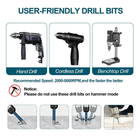 Diamond Drill Bits Set With Triangle Shank For Porcelain Tile Ceramic Marble Brick, 9-Piece Kit recommended drills and settings