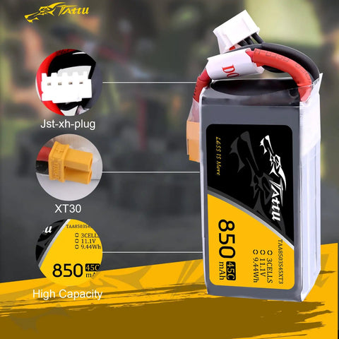 850mAh 11.1V 45C 3S LiPo Battery Pack With XT30 Plug For FPV Multirotor Tiny Quad 150 180 Size Weighing About 76g Crankin Power