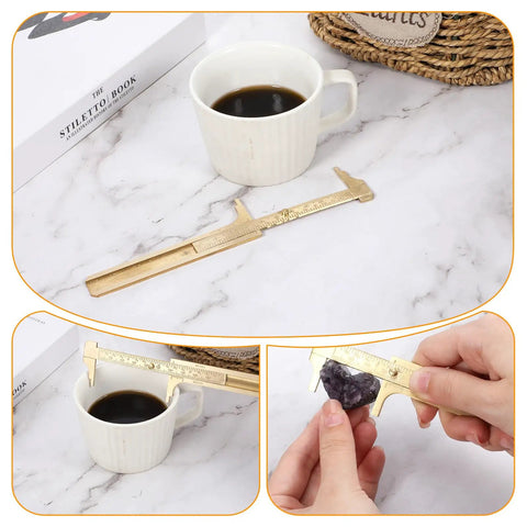 Brass Pocket Vernier Caliper Set With 3.15 Inch And 3.94 Inch Mini Sliding Calipers measuring jewelry piece and near cup