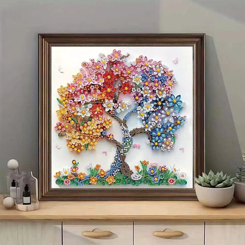 5D Diamond Painting Kit For Adults Beginners Colorful Flower Tree Special Shape Full Drill Diamond Art Dots Gem Craft Set For Home Wall Decor 12 By 12 Inch