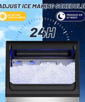Nugget Ice Maker Machine With 100 Lbs Per Day Output with 24H ice schedule display, showing interior filled with nugget ice.