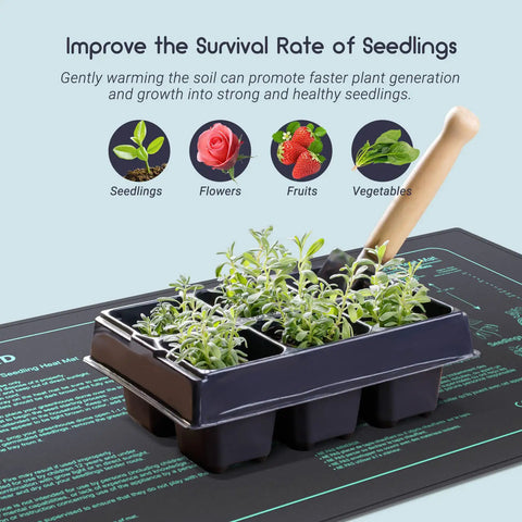 Seedling Heating Mat For Seed Starting 10 x 20.75 Inch Pro Grade Waterproof Hydroponic Heating Pad with small plant tray
