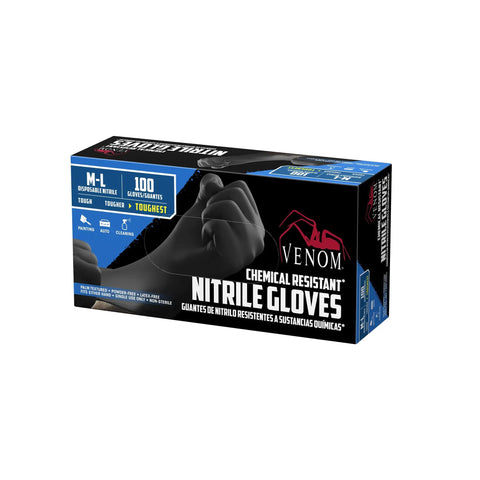Box of Chemical-Resistant Nitrile Gloves Disposable Black Heavy Duty Grip For Painting Cleaning Automotive Work Size Medium Large