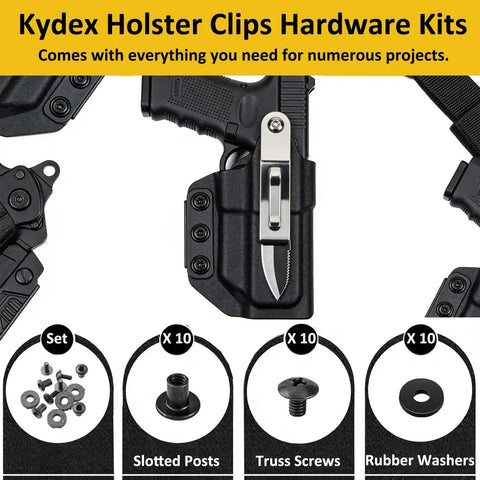 Heavy Duty Chicago Screws One Quarter Inch Twenty Pack Holster Screw Kit For Diy Kydex Belts And Leather Clips with Kydex holster materials.