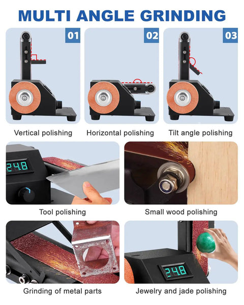 Mini Belt Sander Knife Sharpener With Variable Speed Electric Power Belt Grinder And 15 Piece 1.2x15in Multi Grit Belts Low Noise For Knife Making Metalworking Woodworking And Diy Projects