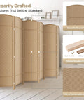 Six Panel Room Divider 6 Ft Folding Privacy Screen Tall And Extra Wide Foldable Panel Partition Wall With Diamond Double Weaved Hand Woven Design