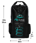 20L All Weather Waterproof Dry Bag Backpack For Hiking, Camping, Fishing And Kayaking - black PVC, dimensions 19x11in.