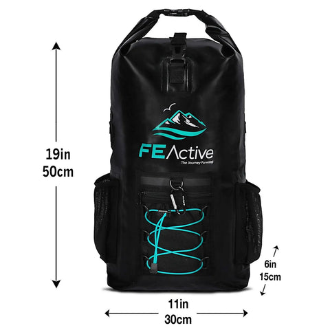 20L All Weather Waterproof Dry Bag Backpack For Hiking, Camping, Fishing And Kayaking - black PVC, dimensions 19x11in.